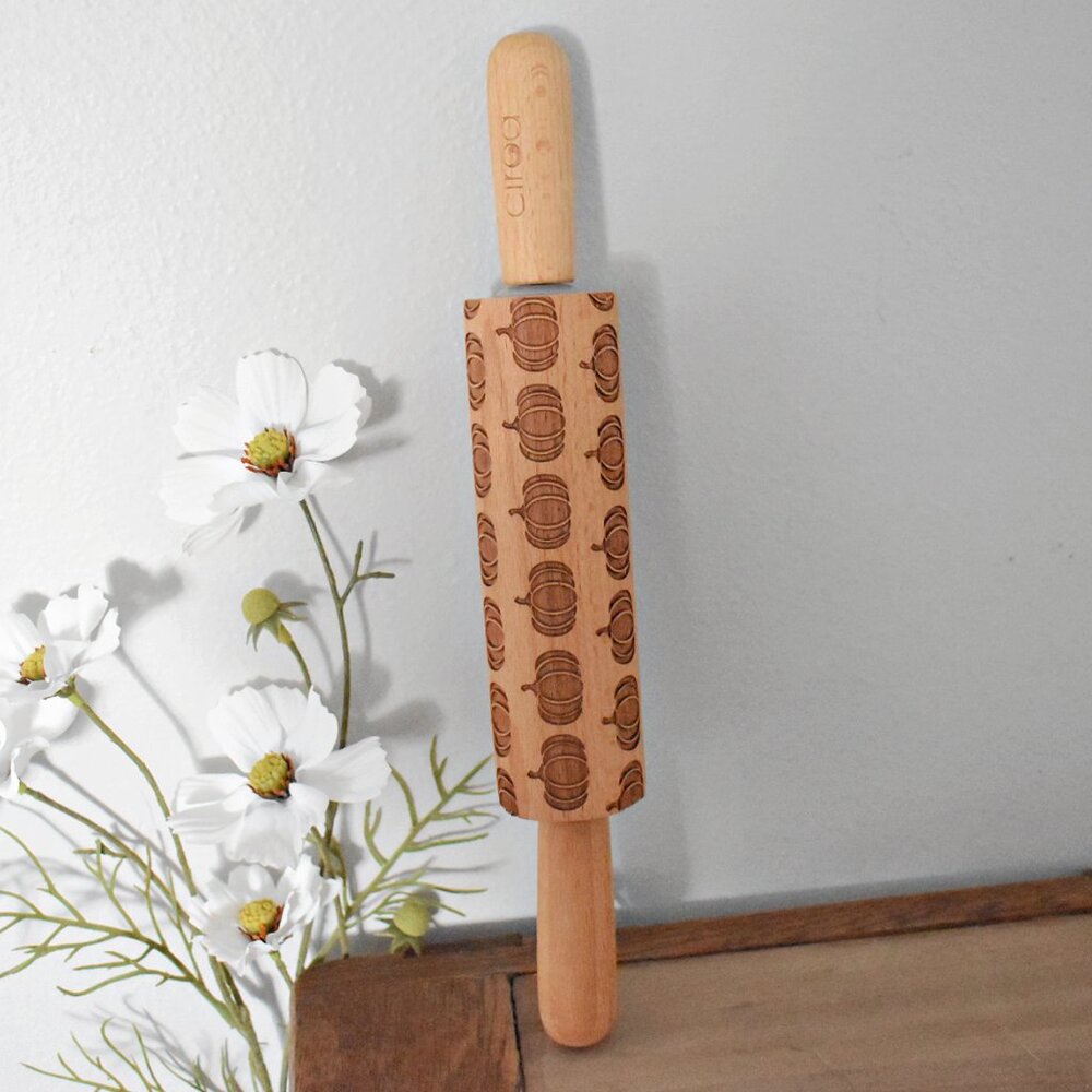 Embossed Pumpkin Wood Rolling Pin - Fall Cottagecore Farmhouse Kitchen